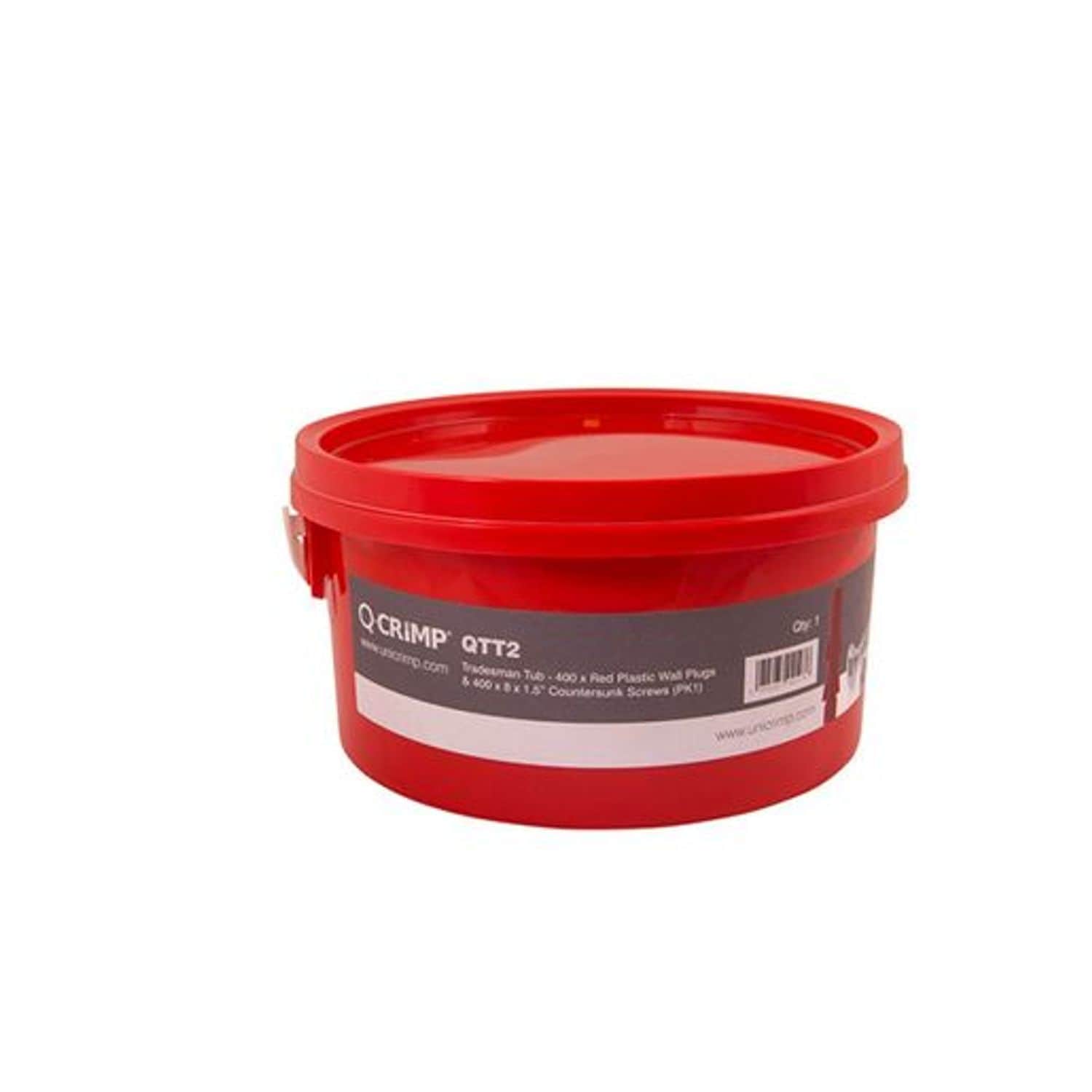 Unicrimp 400 -Red Plastic Wall Plugs and 400 x 8 x 1.5in Countersunk Screws - QT