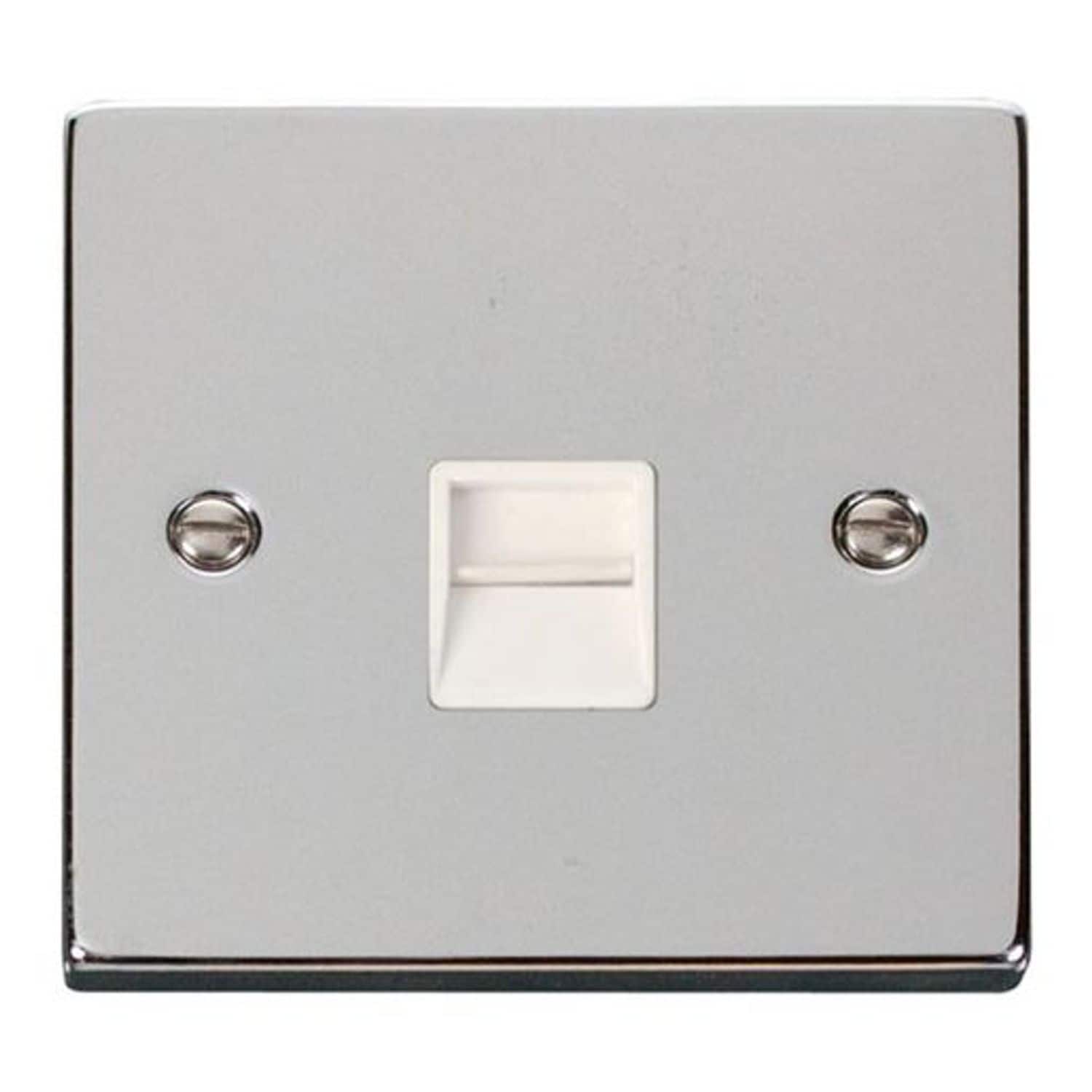 Click Deco 1 Gang Telephone Socket Secondary Polished Chrome - White - VPCH125WH