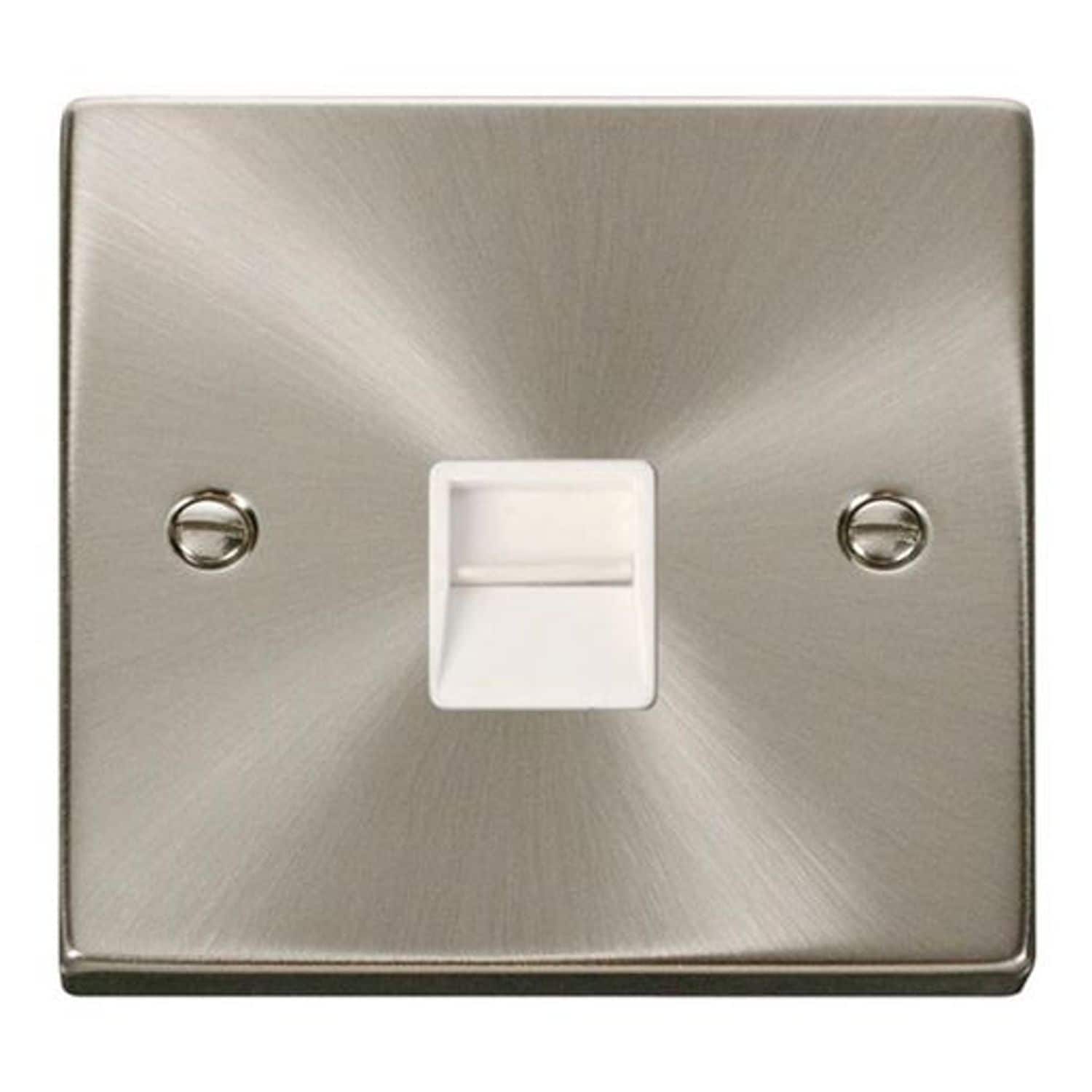 Click Deco Single Telephone Outlet Secondary - White Satin Chrome - VPSC125WH