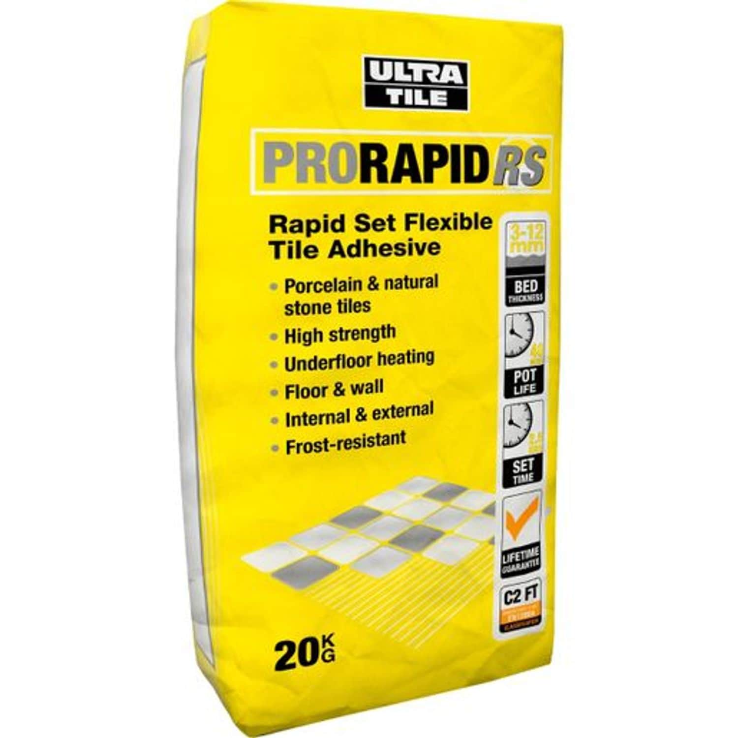 Prowarm UltraTile ProRapidRS Tile Adhesive - Flexible Rapid Setting - White