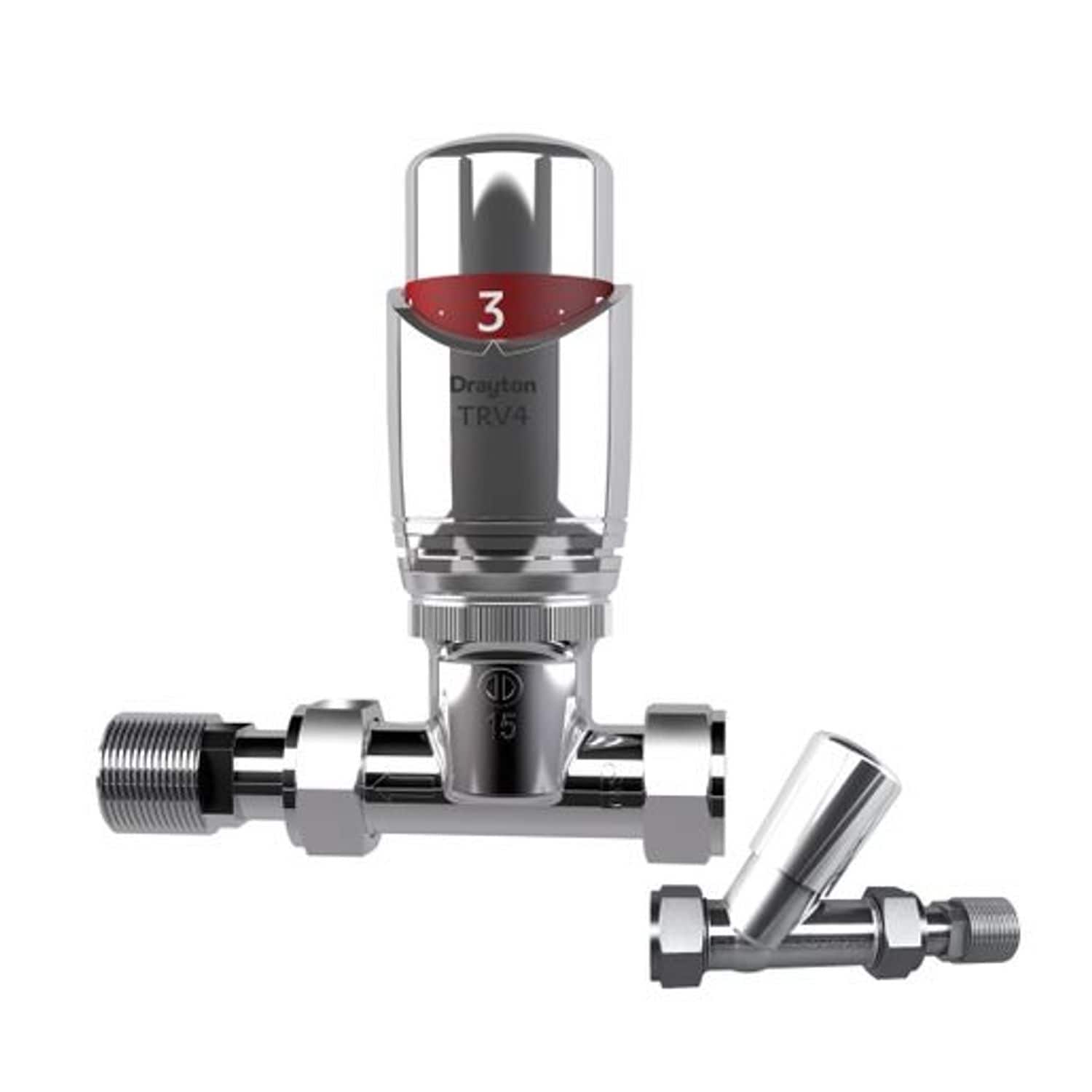 Drayton Chrome TRV4 15mm Straight with Lockshield 07 05 175 - 07 05 0175