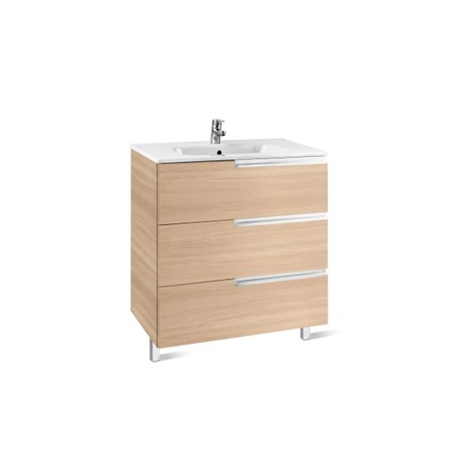 Roca Victoria-N Base Unit 800 x 460mm 3 Soft-Close Drawers Textured Oak