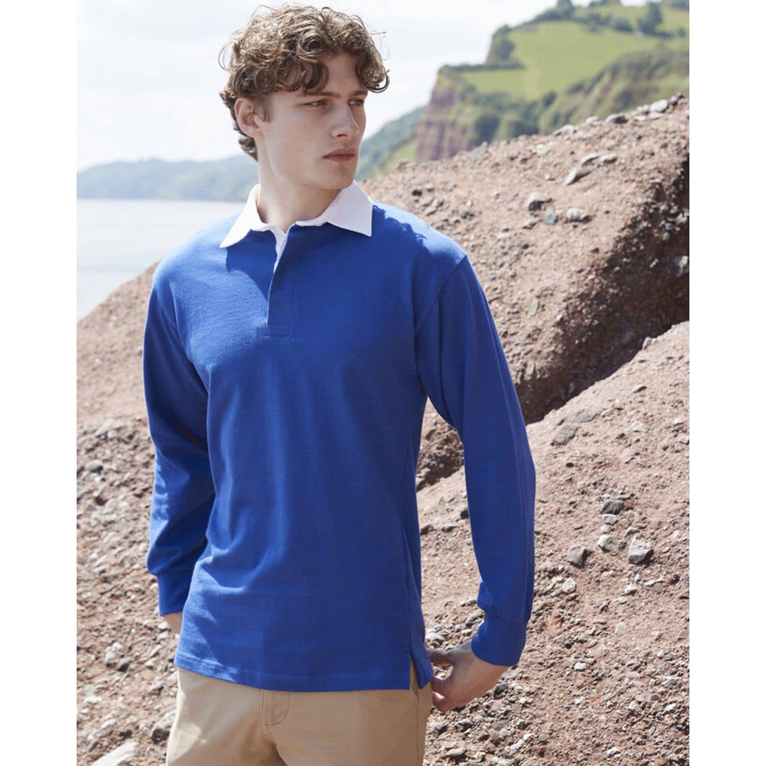 Front Row Long Sleeve Plain Rugby Shirt Navy/ White M FR100MNAV/WHIM