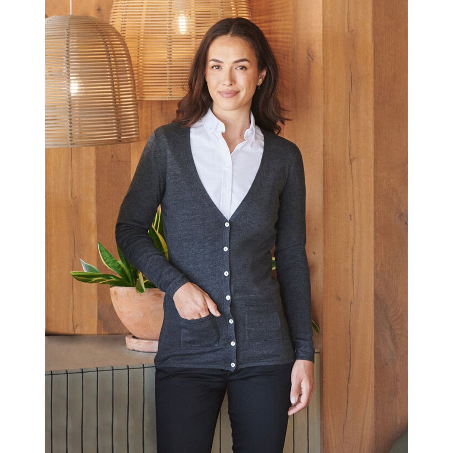 Henbury Ladies V Button Cardigan Black XL HB723MBLKXL