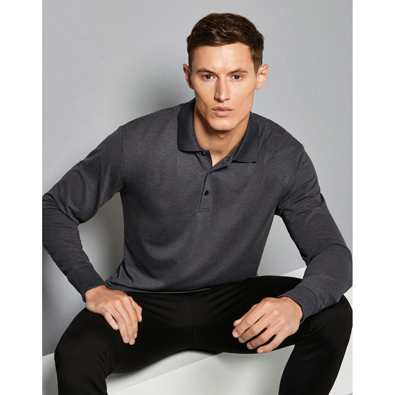 Kustom Kit Classic Fit Long Sleeve Polo Graphite Grey XXL KK430MGPHXXL