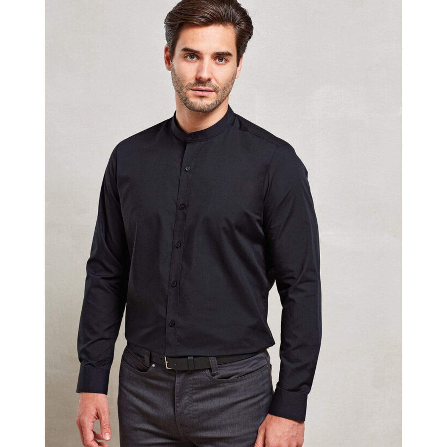 Premier Mens Banded Collar Grandad Shirt Black XS PR258MBLKXS