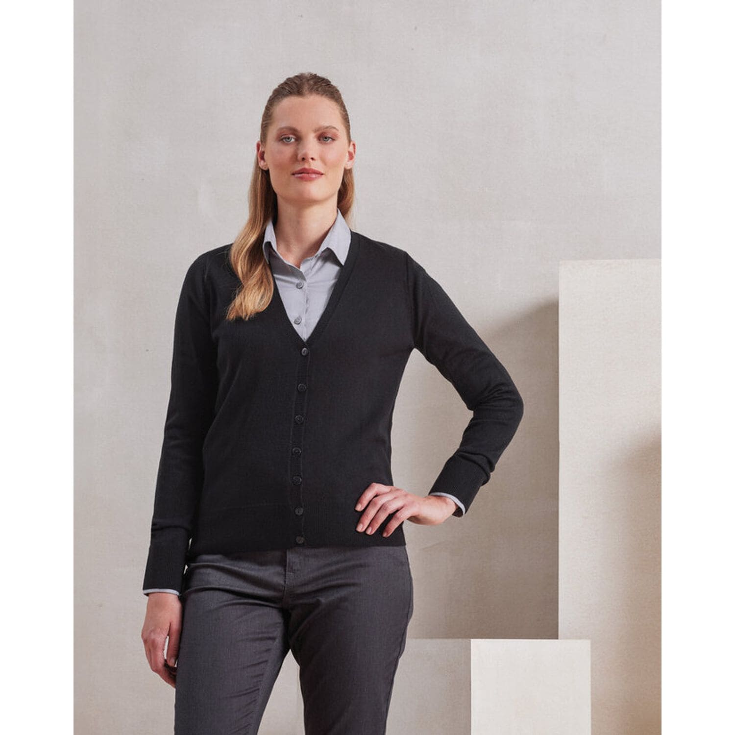 Premier Ladies Essential Acrylic Cardigan Black 16 PR402MBLK16