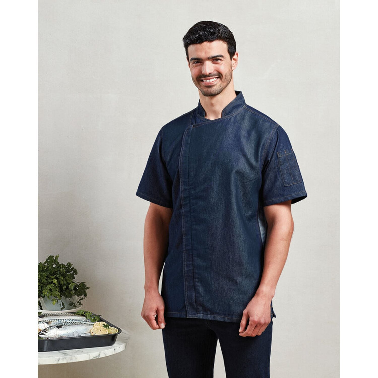 Premier Chefs Zip Close Short Sleeve Jacket Double Pen Pocket Left Sleeve 65% Po