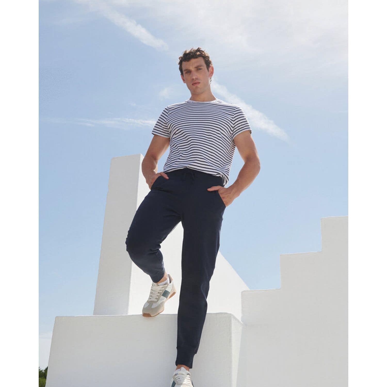 SF Clothing Mens Slim Cuffed Joggers Ribbed Cuff Waistband Self Coloured Flat La
