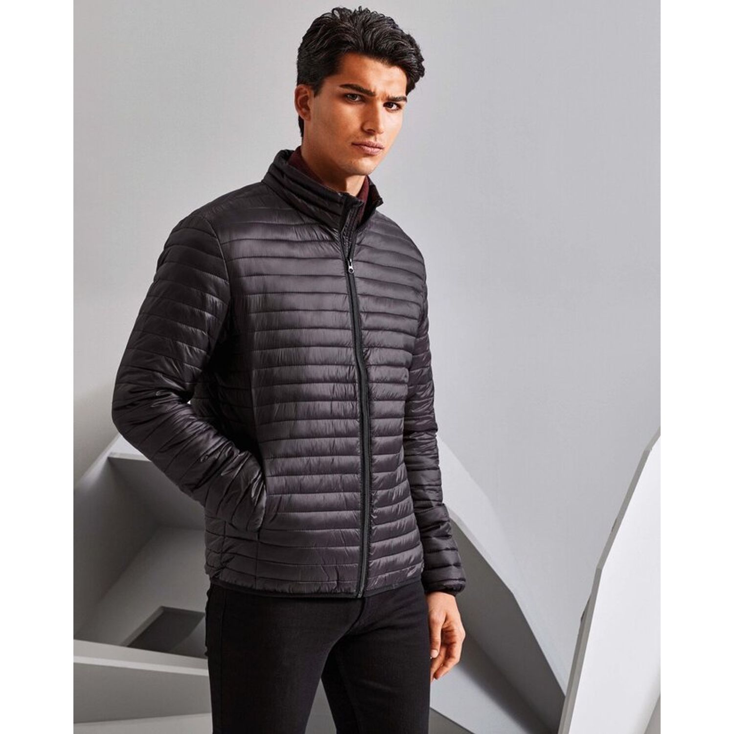 2786 Mens Tribe Fineline Padded Jacket Fitted Jacket Narrow Line Quilted Padding