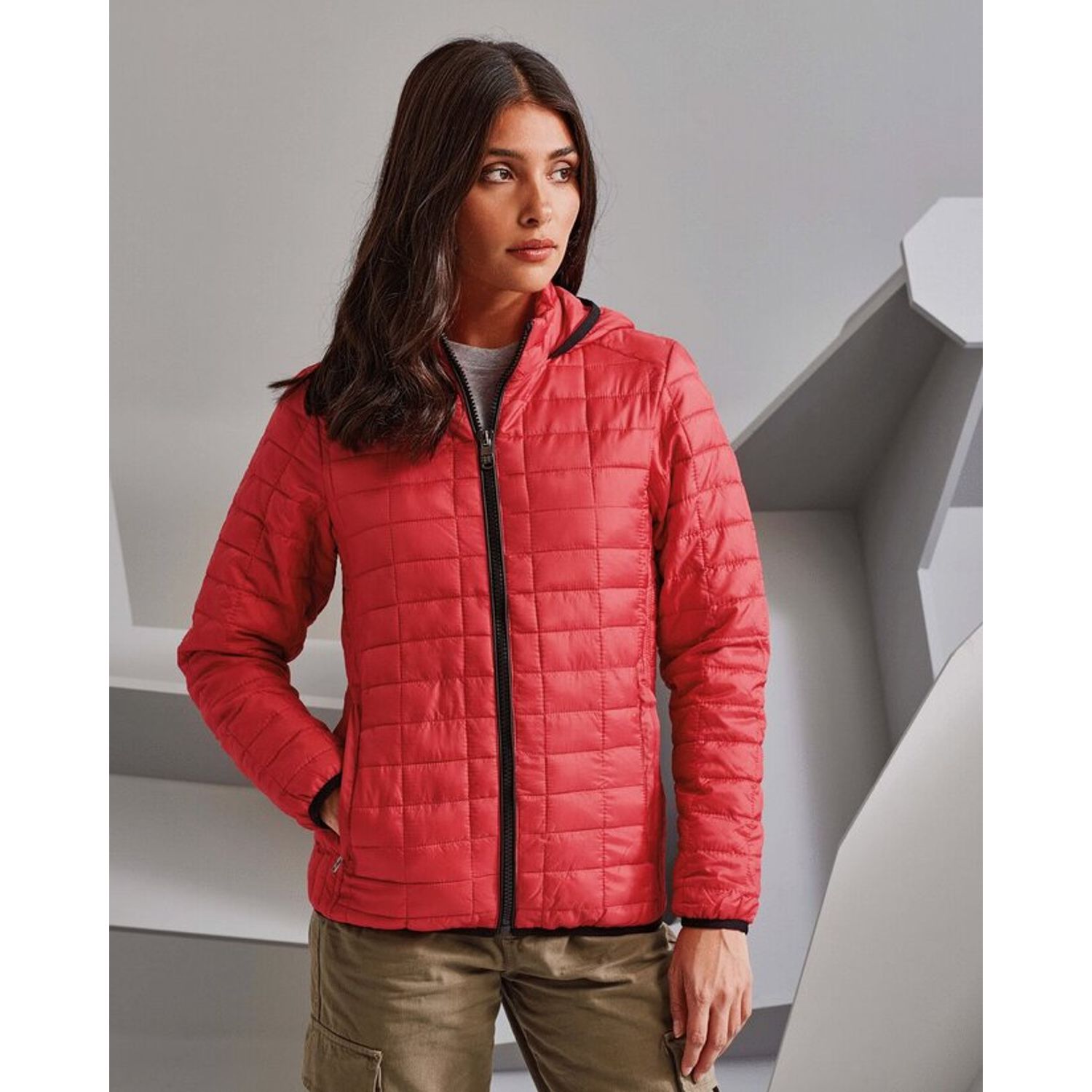 2786 Ladies Honeycomb Hooded Jacket Lightweight Fitted Padded Jacket 100% Polyes