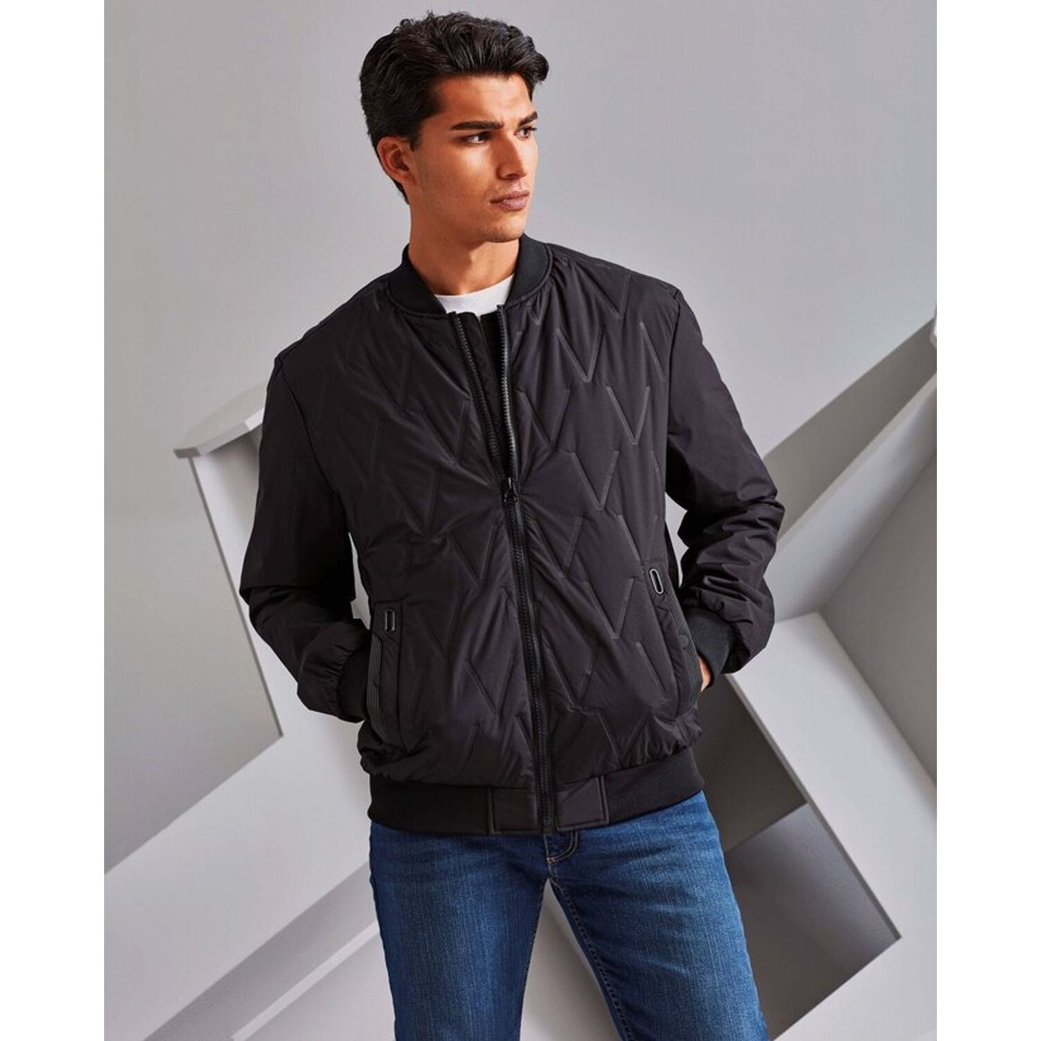 2786 Vector Moulded Bomber Jacket Full Zip Through Fastening Leading A Ribbed Kn