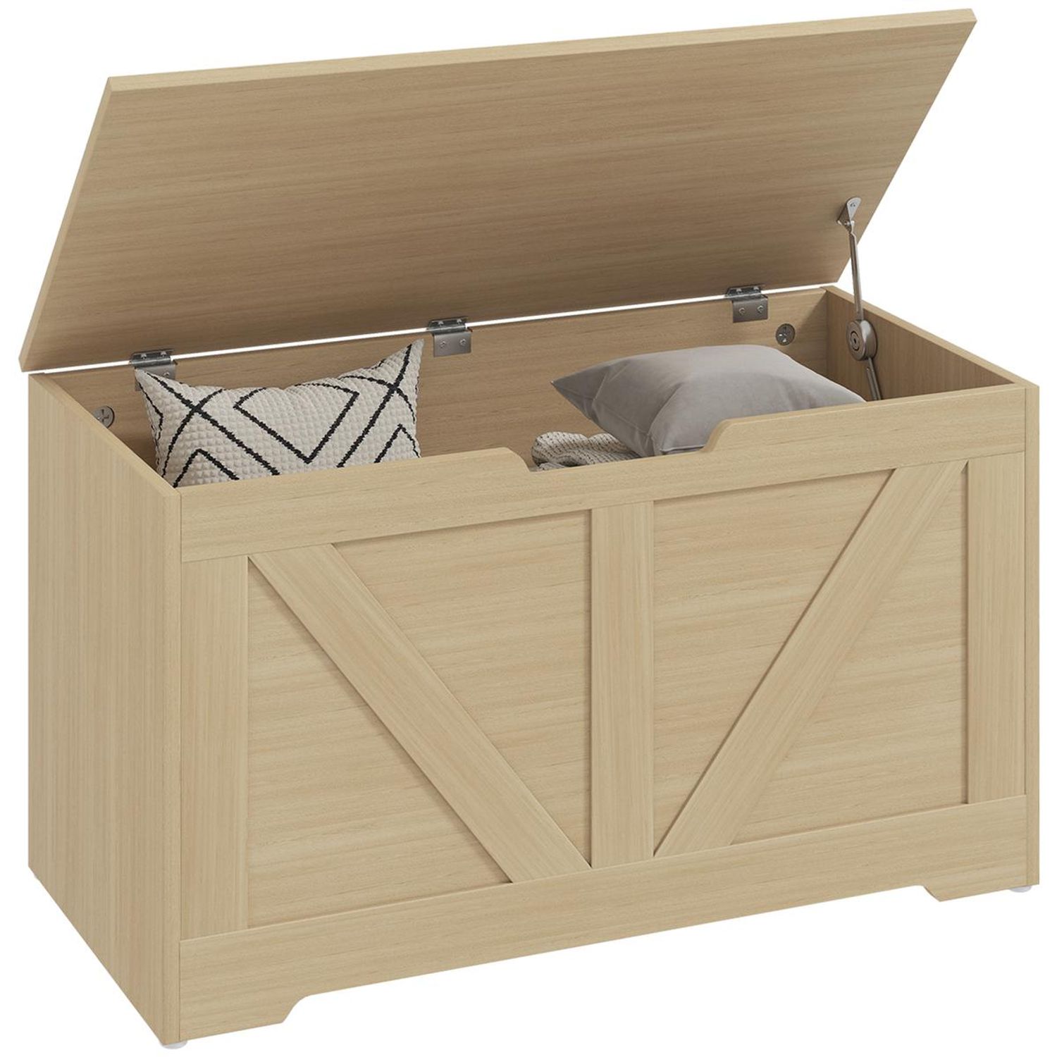 HOMCOM Storage Trunk with 2 Safety Hinges, 80cm, Natural Wood Finish