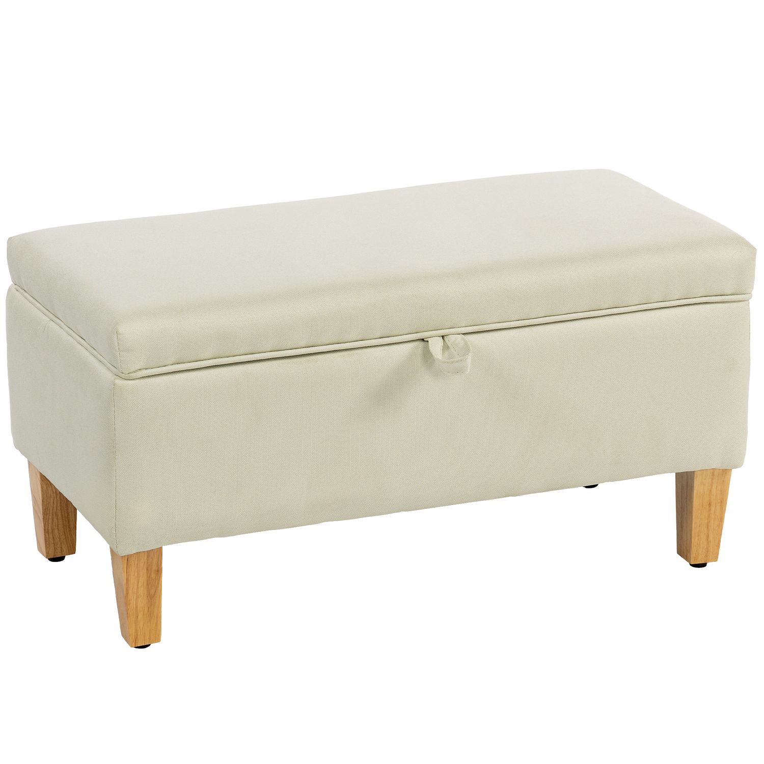HOMCOM Linen Storage Ottoman Storage Box with Rubberwood Legs, Beige - 838-200V7