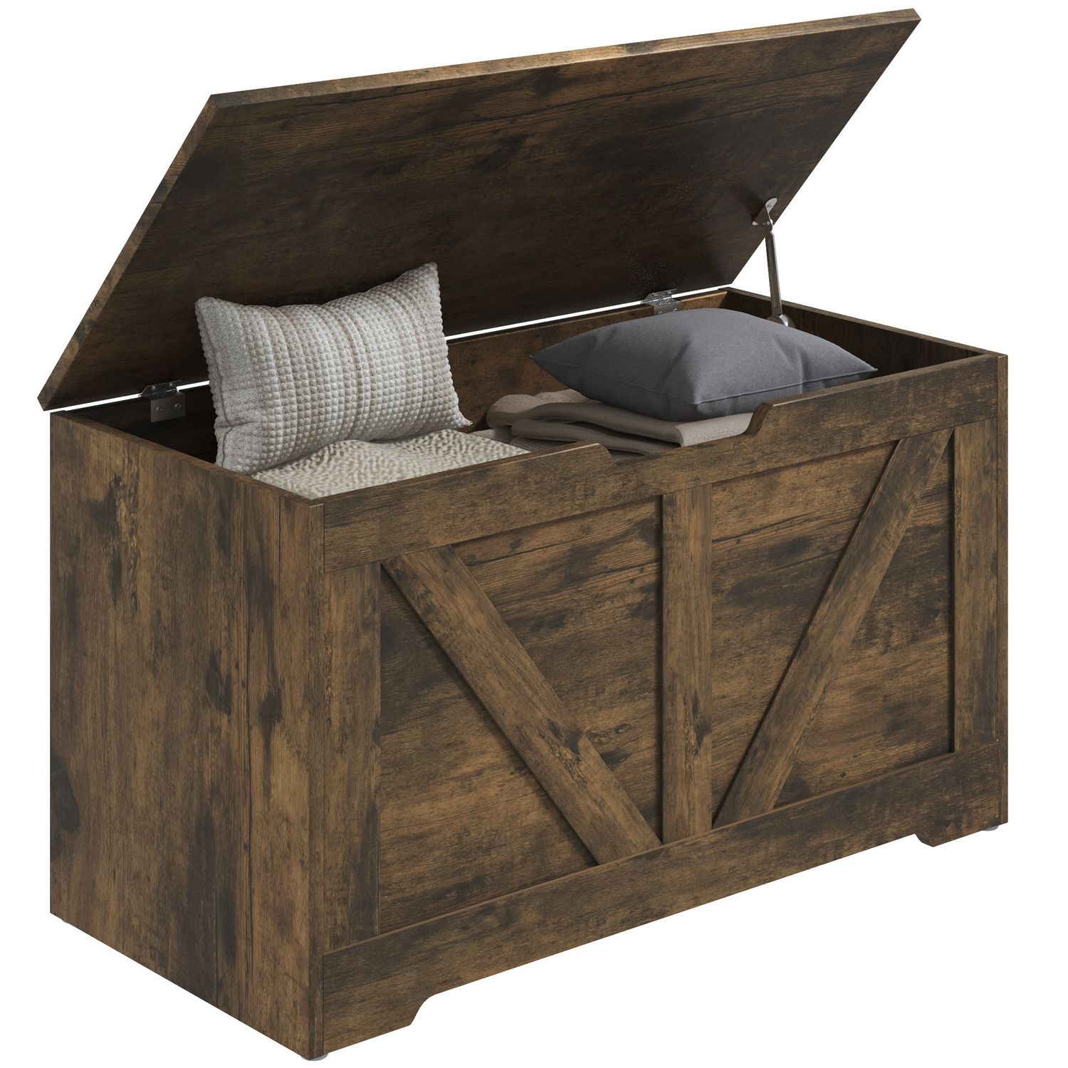 HOMCOM Storage Trunk for Living Room, with Safety Hinges, 80cm, Rustic Brown