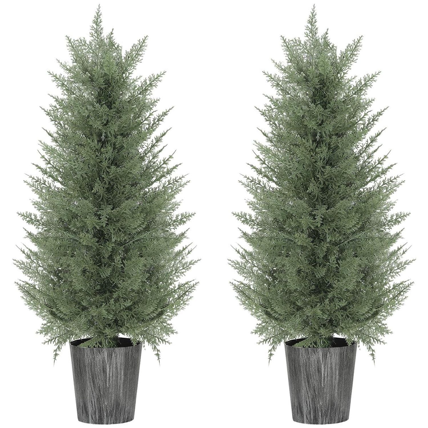 HOMCOM Set of 2 Artificial Cypress Trees with PE Leaves for Indoor Outdoor - 83C