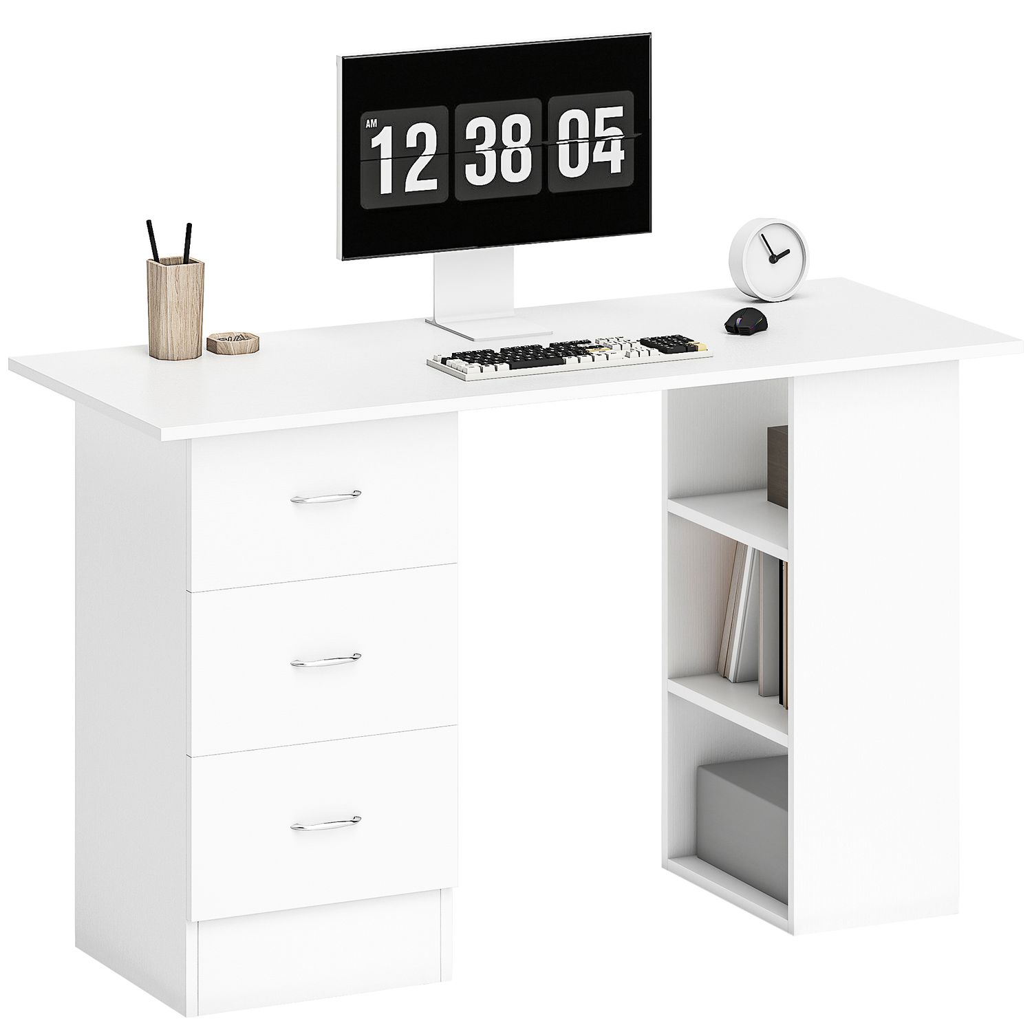 HOMCOM 120cm Computer Desk PC Table Workstation w/3 Shelf & Drawers - White