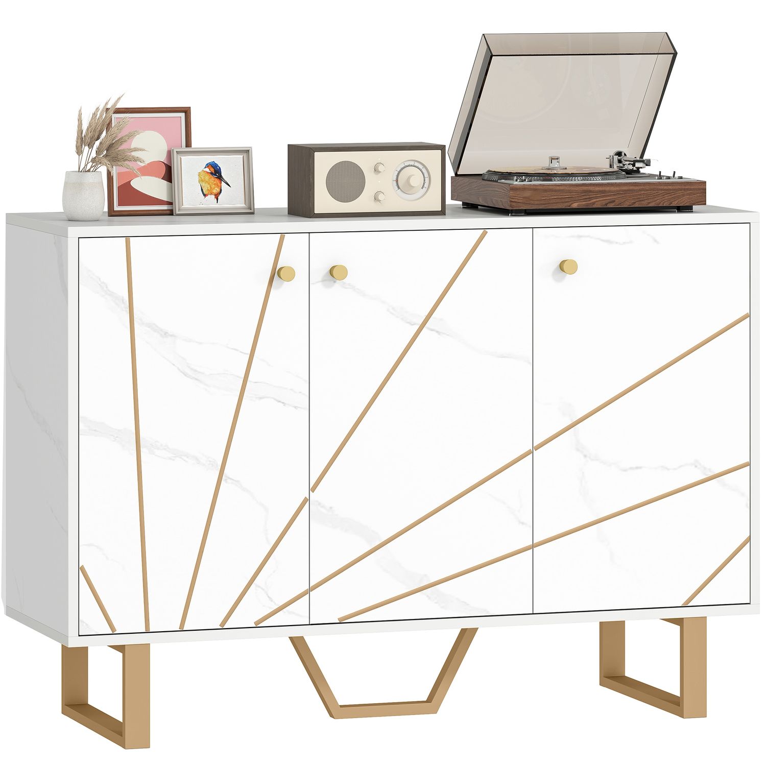 HOMCOM Sideboard Storage Cupboard with Metal Legs for Living Room - White