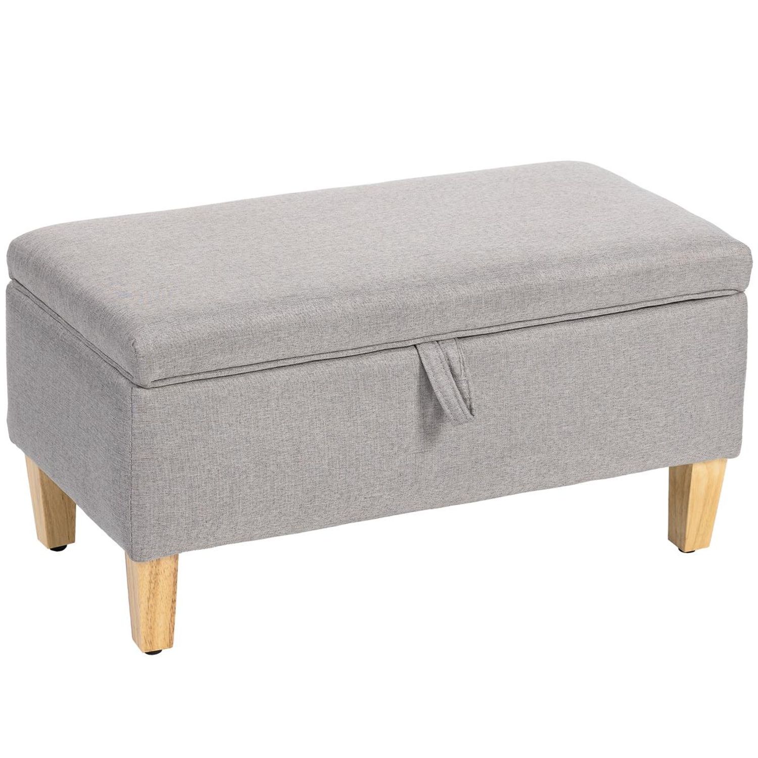HOMCOM Linen Storage Ottoman Storage Box with Rubberwood Legs, Light Grey - 838-
