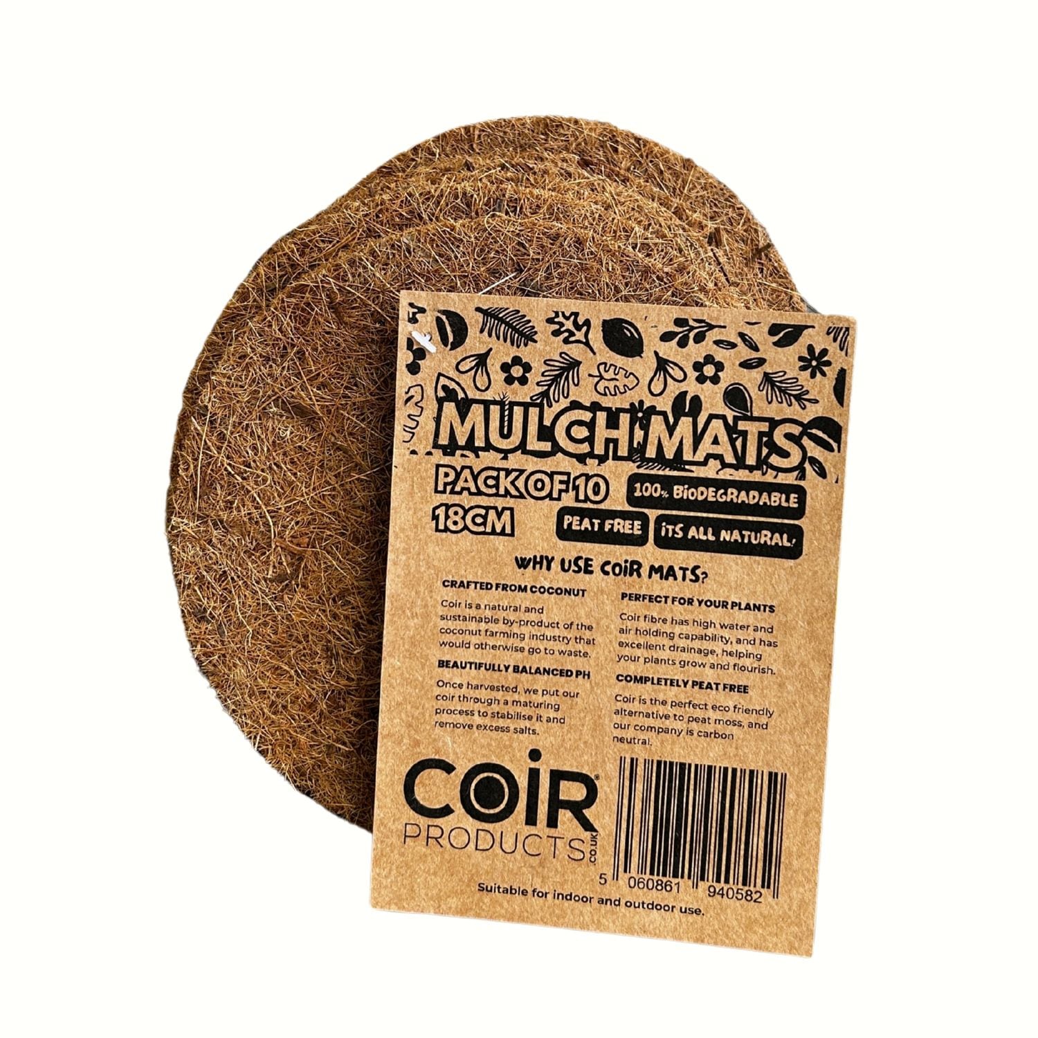 Coir Products 18cm Coir Mulch Mats Pack of 10 Natural Weed Control Discs for Pot