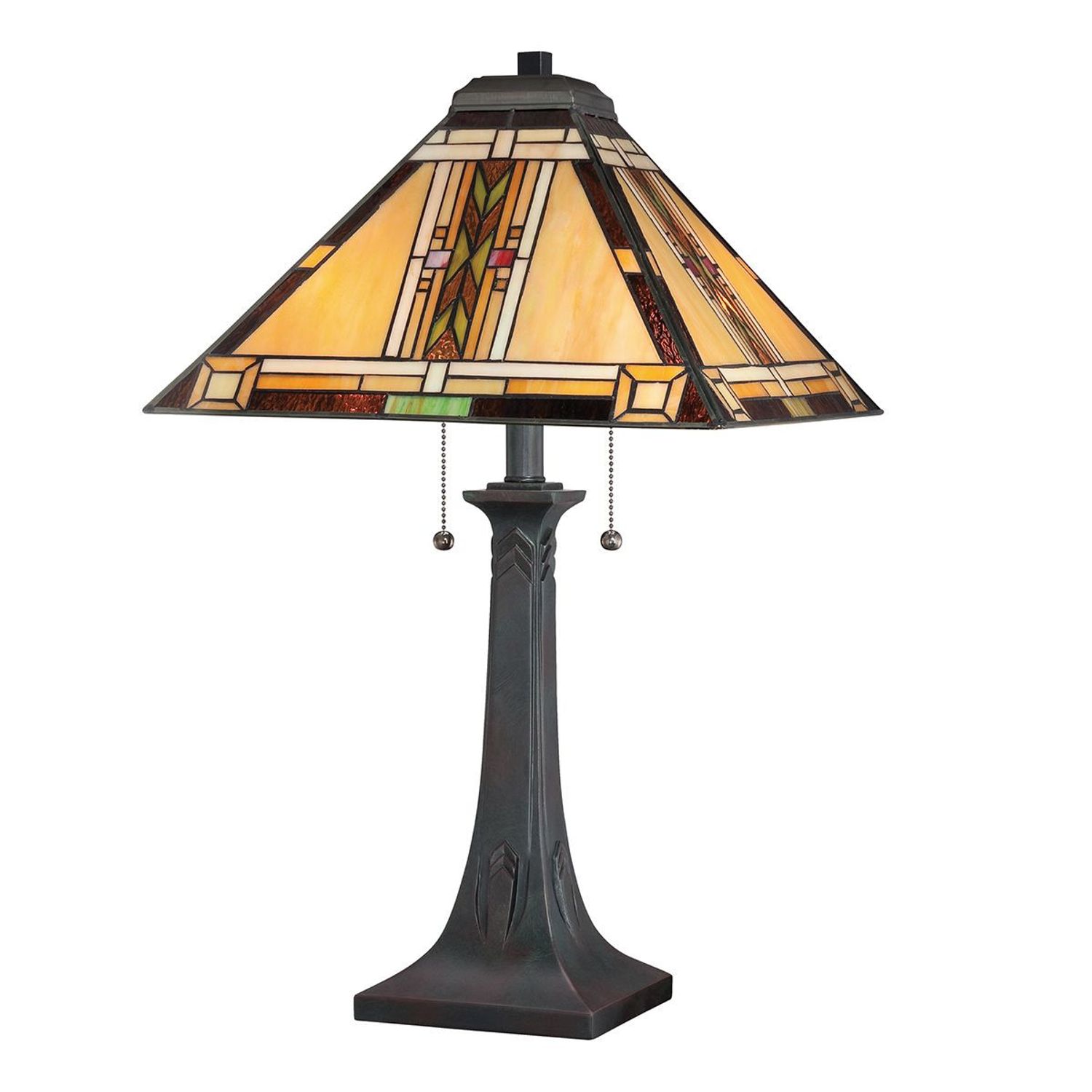 Elstead Lighting Quoizel Navajo Table Lamp Traditional Bronze Art Glass Shade 2x
