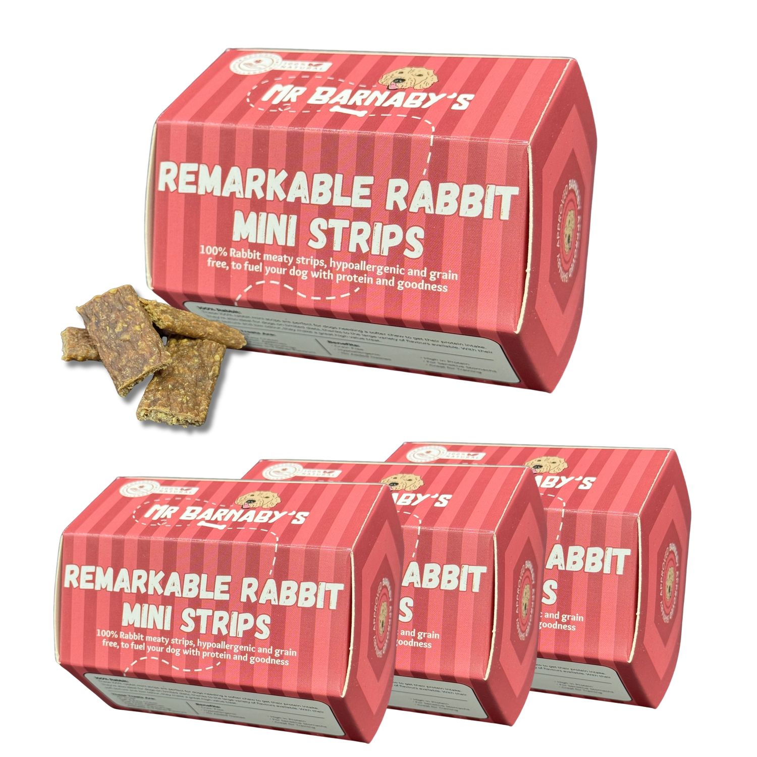 Mr Barnaby's Remarkable Rabbit Mini Strips Dog Treats (4 x 100g Pack)