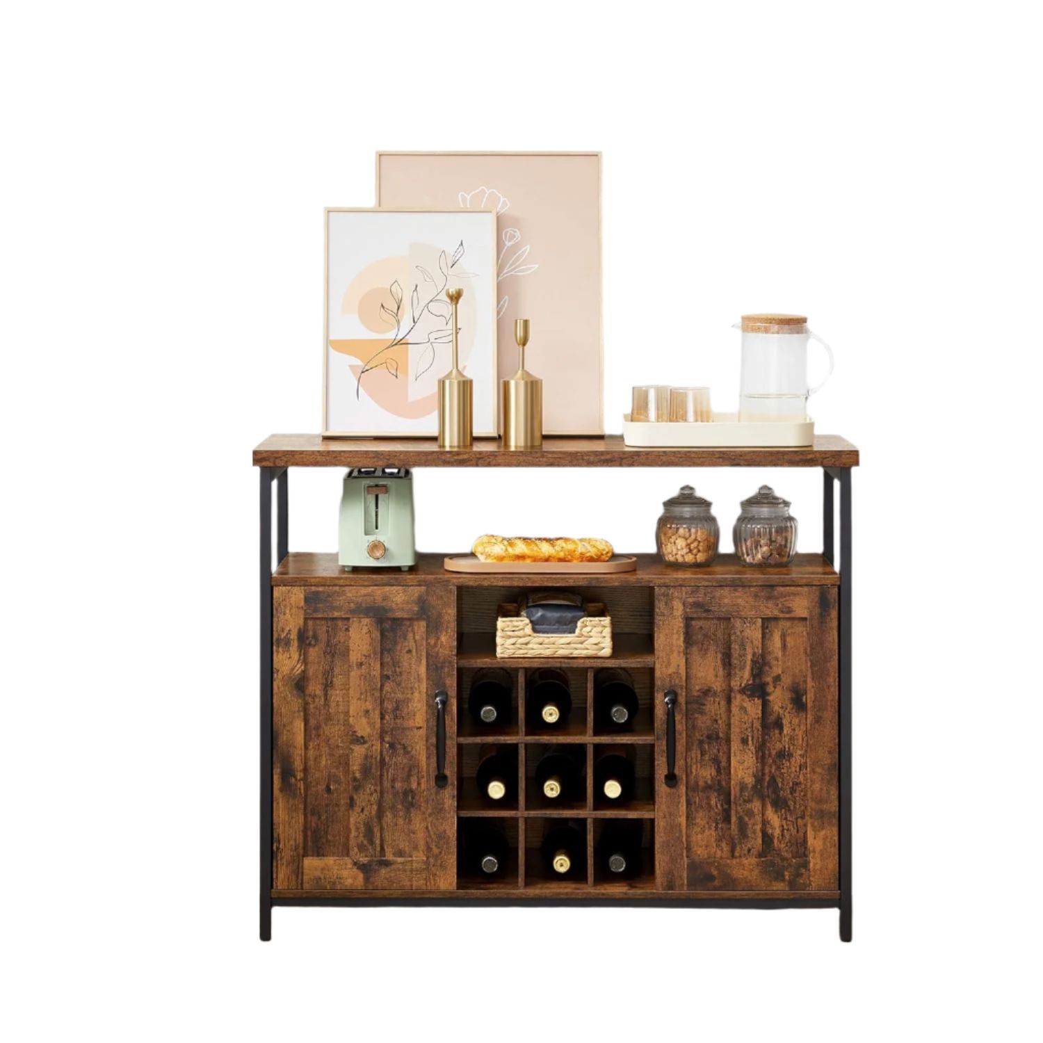 Modcraft Rustic Sideboard Buffet Table with Wine Rack Storage Cabinet for Kitche