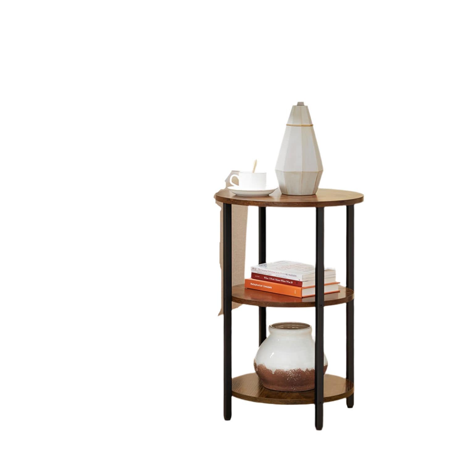 Modcraft 3-Tier Round Sofa Side Table Rustic Brown & Black Industrial End Table