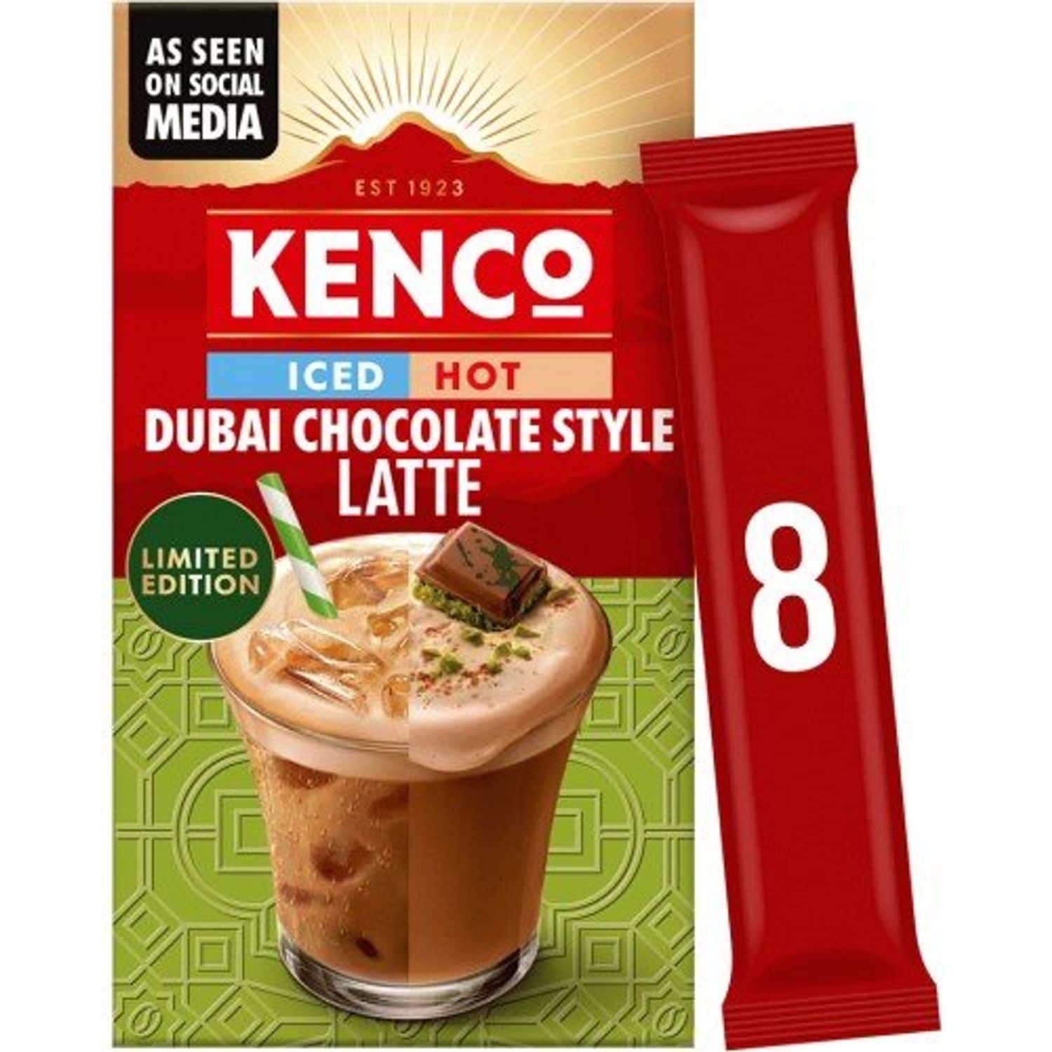 KENCO Dubai Chocolate Latte Instant Iced/Hot Coffee Sachets 19.5g (Pack of 8)