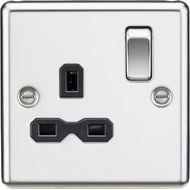 Knightsbridge 13A DP Switched Socket with Black Insert - Rounded Edge Polished Chrome