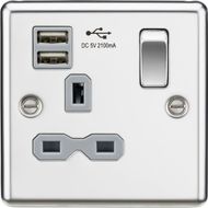 Knightsbridge 13A 1G Switched Socket Dual USB Charger Slots with Insert - Rounded Edge Polished Chrome