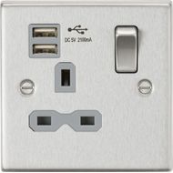 Knightsbridge 13A Switched Socket Dual USB Charger with Insert - Square Edge Brushed Chrome