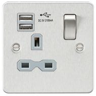 Knightsbridge Flat Plate 13A Switched Socket with Dual USB Charger