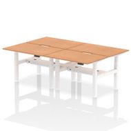 Height Adjustable 4 Person Bench Desks with Oak and Scalloped Edge Tops