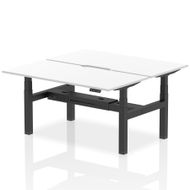 Height Adjustable 2 Person Bench Desks with White and Scalloped Edge Tops