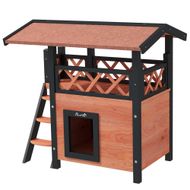 Outdoor Cat House with Balcony, Stairs, and Roof