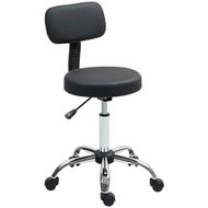 Rolling Stool with Backrest Wheels Faux Leather Salon Chairs