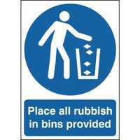 210 x 148mm Place All Rubbish in Bins Provided - Rigid