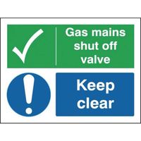 150 x 200mm Gas Mains Shut Off Valve Keep - Site Safety Board - Rigid