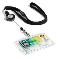 Textile Lanyard Black with Badge Reel, Pack of 10