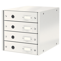 WOW Click & Store Drawer Cabinet (4 Drawers) with Thumbholes and Label Holders for A4 Formats White