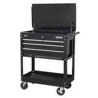 Heavy Duty Mobile Tool & Parts Trolley with 4 Drawers & Lockable Top - Black