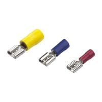 Red Insulated Female Push On, 6.3mm Width, 0.8mm Tab, 0.5mm-1.5mm Cable, Pack of 100
