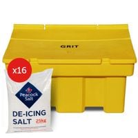 Winter Kit - Yellow Grit Storage Bin 16 x 25kg Bags of White De-icing Salt