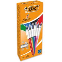 BIC 4 Colours Shine Ballpoint Pen 1.0mm Tip 0.32mm Line Assorted Colour Barrels Black/Blue/Green/Red Ink (Pack 12)