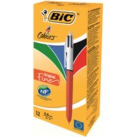 Bic 4 Colours Fine Ballpoint Pen 0.8mm Tip 0.30 Line Red/White Barrel Black/Blue/Green/Red Ink (Pack 12)