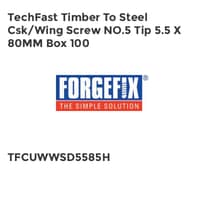 TechFast Timber to Steel CSK/Wing Screw No.5 Tip 5.5 x 80mm Box 100 FORTFC5585H
