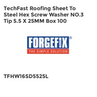 TechFast Roofing Sheet to Steel Hex Screw & Washer No.3 Tip 5.5 x 25mm Box 100 FORTFHW5525L