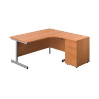 Right Hand Radial Desk 1600 Beech/Silver with Pedestal - KF803287