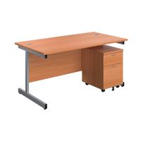 Single Desk 1600X800mm Beech/Silver 3 Drawer Pedestal - KF803584